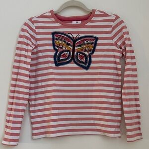 Hanna Andersson Pink and White Striped Long Sleeve Tee with Butterfly